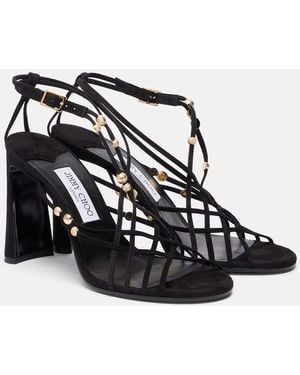Jimmy Choo Felice 95 Embellished Suede Sandals - Black