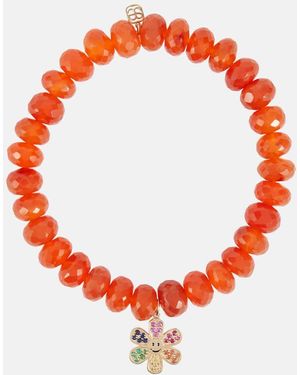 Sydney Evan Daisy 14Kt And Carnelian Beaded Bracelet - Red