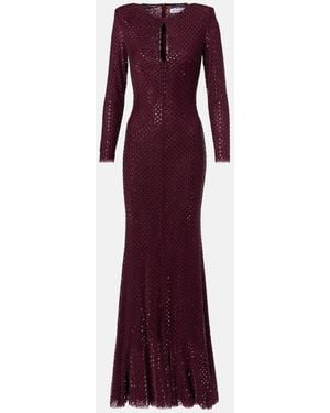 Self-Portrait Cutout Embellished Mesh Gown - Purple