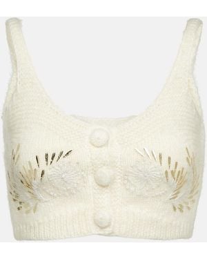 JACQUES WEI Beaded Crochet Bra Top - Natural