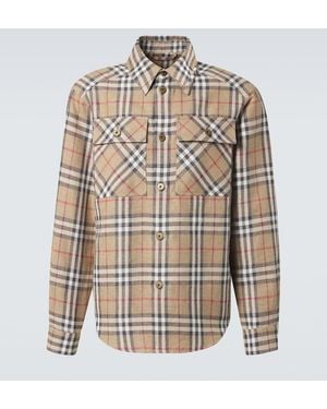 Burberry Check Cotton And Linen Shirt - Natural