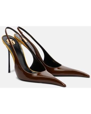 Saint Laurent Amalia 110 Patent Leather Slingback Pumps - Brown