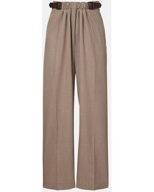 Loewe Gathered Wool Wide-Leg Pants - Brown