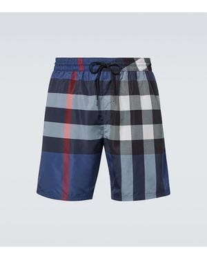 Burberry Check Swim Trunks - Blue