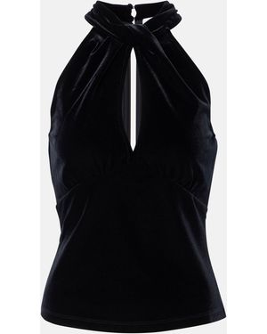 Ganni Cutout Halterneck Velvet Top - Black