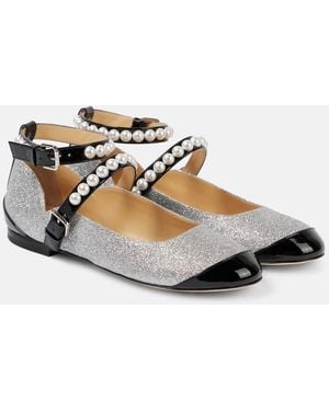 Mach & Mach Embellished Glitter Mary Jane Flats - Metallic