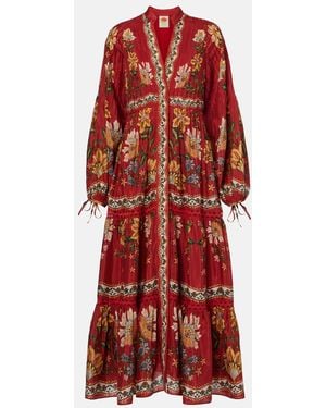 FARM Rio Garden Delight Cotton-Blend Midi Dress - Red