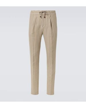 Slowear Striped Cotton And Linen Tapered Pants - Natural