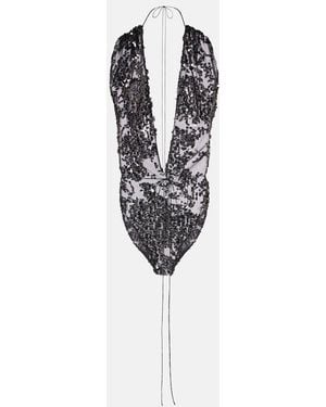 Victoria Beckham Sequined Halterneck Tulle Bodysuit - White