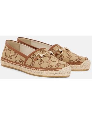 Gucci Horsebit Gg Canvas & Leather Espadrille - Brown