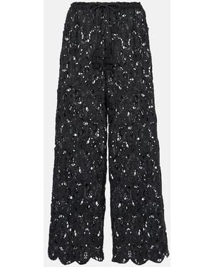 FARM Rio Open-Knit Cotton Palazzo Pants - Grey