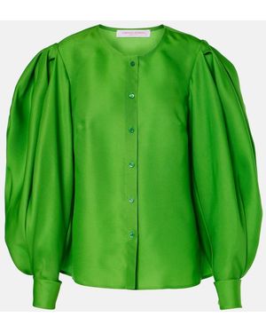 Carolina Herrera Puff-Sleeve Silk Blouse - Green