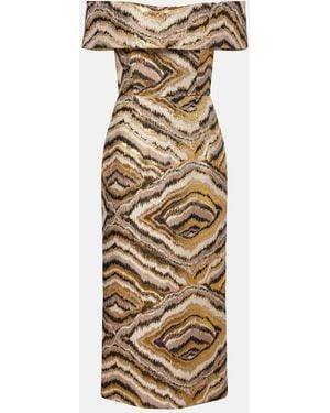 Markarian Gloria Off-Shoulder Jacquard Midi Dress - Metallic