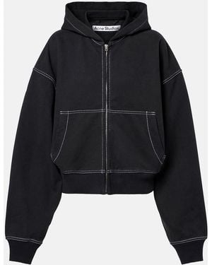 Acne Studios Logo Cotton Fleece Zip-Up Sweatshirt - Black
