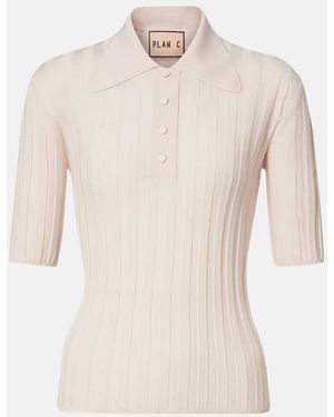 Plan C Ribbed-Knit Wool Polo Shirt - White