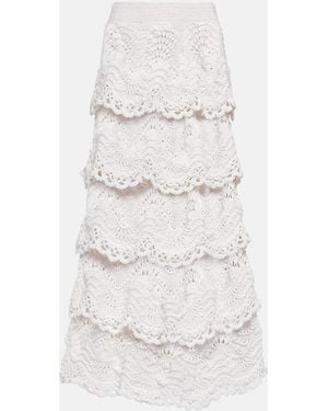Oscar de la Renta Tiered Crochet Cotton Midi Skirt - White