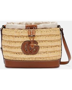 Gucci Woven Leather-Trimmed Shoulder Bag - Natural