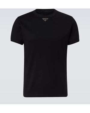 Prada Triangle Cotton Jersey T-Shirt - Black