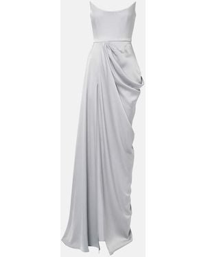 Alex Perry Draped Satin Crepe Bustier Gown - White
