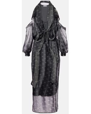Acne Studios Draped Printed Sheer Jersey Midi Dress - Black