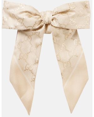 Gucci Gg Silk Bow Scrunchie - Natural