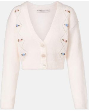 Alessandra Rich Embroidered Mohair-Blend Cardigan - Natural