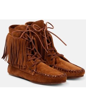 Paris Texas Indiana Fringed Suede Ankle Boots - Brown
