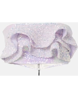 Maticevski Together Wave Ruffled Sequined Bandeau Top - Purple