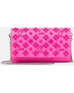 Christian Louboutin Paloma Embellished Leather Wallet On Chain - Pink