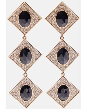 Self-Portrait Crystal-Embellished Drop Earrings - Black