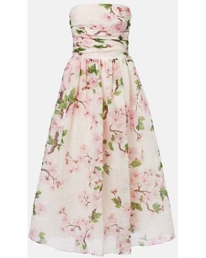 Oscar de la Renta Floral Silk-Blend Organza Bustier Dress - Natural