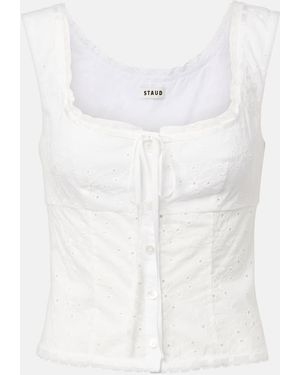 STAUD Lou Broderie Anglaise Cotton Top - White