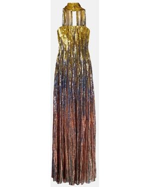 Elie Saab Sequined Scarf-Detail Strapless Gown - Multicolour