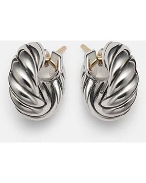 David Yurman Sculpted Cable Sterling Hoop Earrings - White