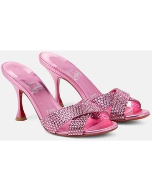 Christian Louboutin Mariza Is Back Embellished Suede Mules - Pink