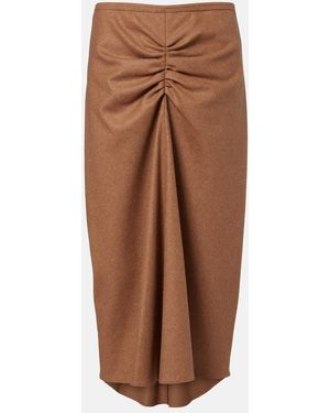 Victoria Beckham Gathered Wool And Cashmere Midi Skirt - Brown