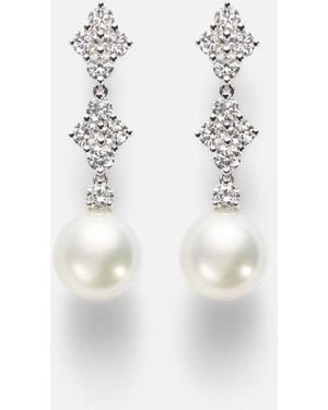 Mikimoto 18Kt Drop Earrings With Pearls And Diamonds - White