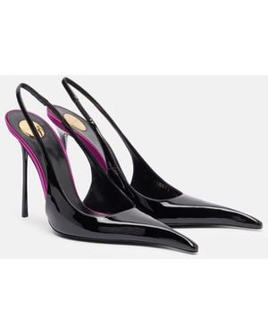 Saint Laurent Amalia Patent-Leather Slingback Pumps - Black