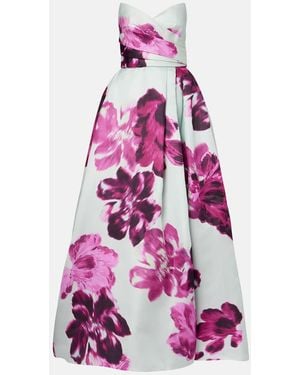 Monique Lhuillier Floral Silk Gazar Gown - Pink