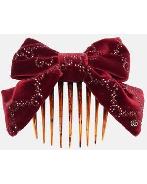 Gucci Gg Embellished Cotton Velvet Hair Comb - Red