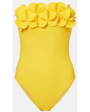 Karla Colletto Tess Floral-Applique Swimsuit - Yellow