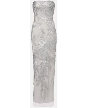 Monique Lhuillier Embroidered Silk Tulle Gown - White