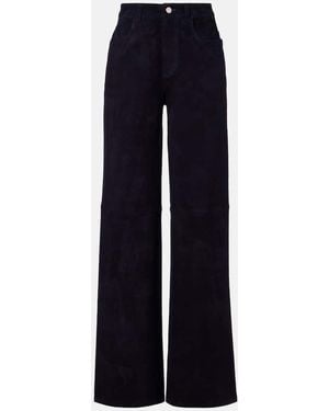 Stouls Mytheo High-Rise Suede Wide-Leg Pants - Blue