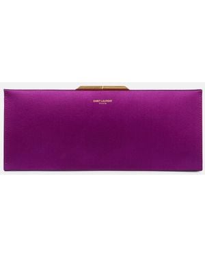 Saint Laurent Midnight Small Satin Clutch - Purple