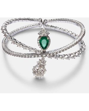 YEPREM Reign Supreme 18Kt Bangle With Diamonds And Emerald - Metallic