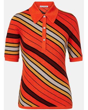Acne Studios Ribbed-Knit Striped Wool Polo Shirt - Red