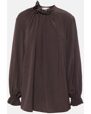 Victoria Beckham Ruffled Silk Crepe De Chine Top - Brown