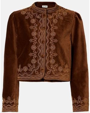 RIXO London Denver Embroidered Cotton Velvet Jacket - Brown
