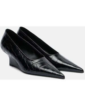 TOTEME Croc-Effect Leather Wedges - Black
