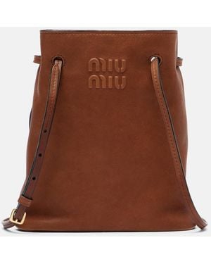 Miu Miu Logo Leather Crossbody Bag - Brown